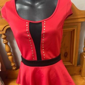 Red Peplum Top with Black Accent